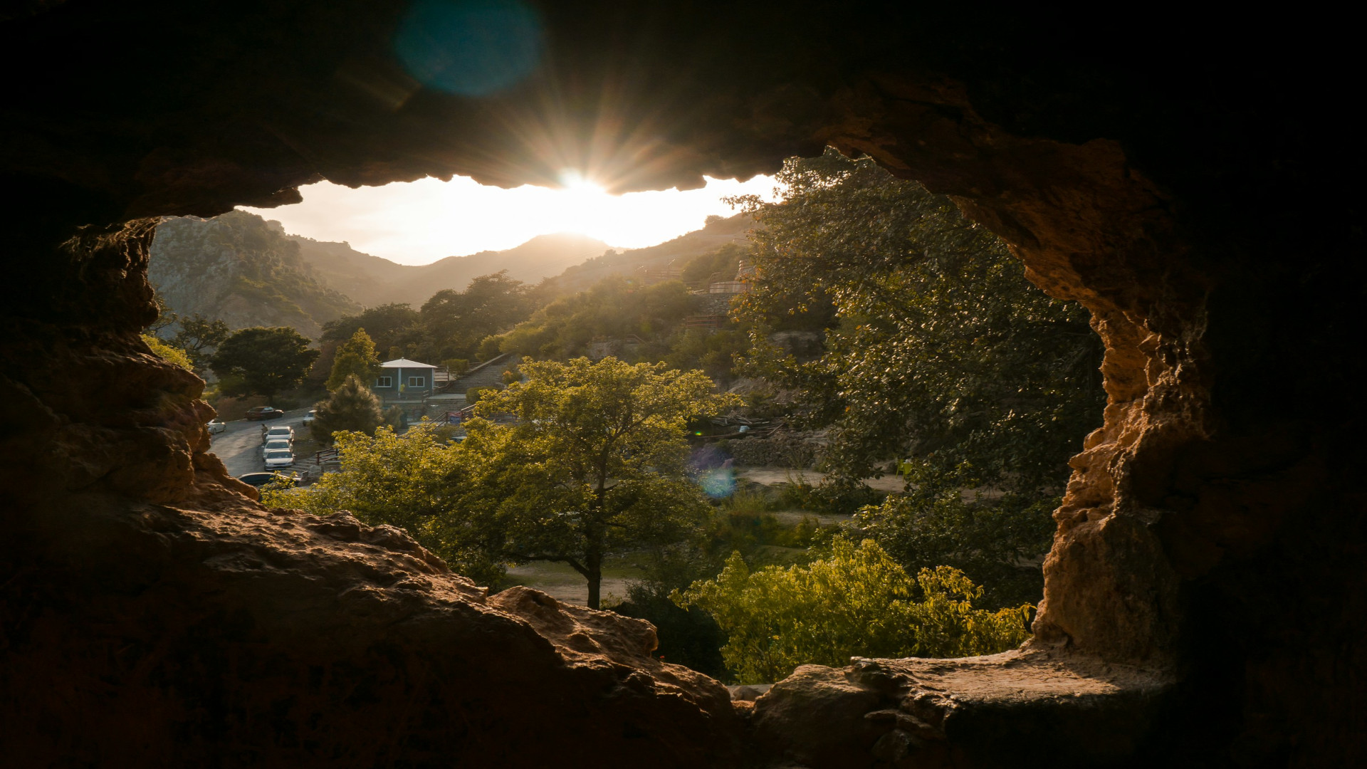 looking out from inside a safety cave